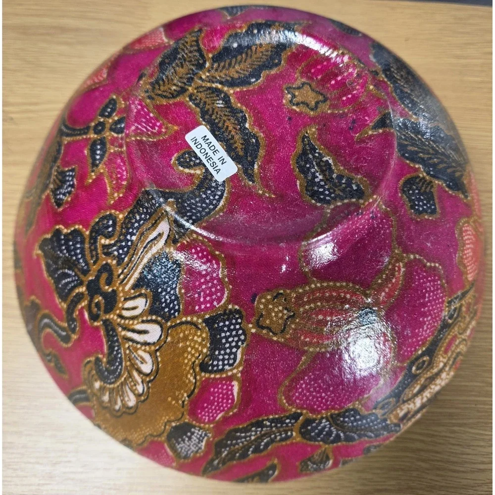 Multicolor Hand Painted Floral‎ Design Ceramic Bowl Made in Indonesia 3.75